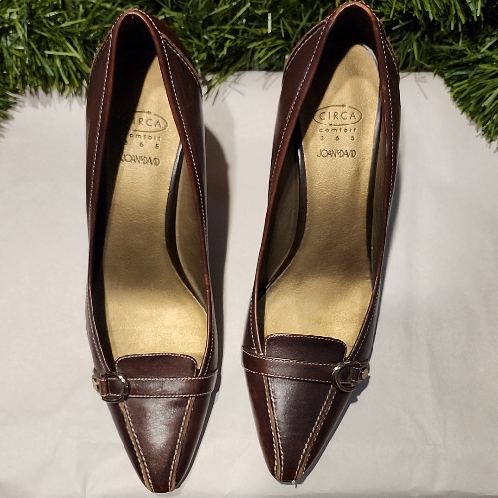Joan & David Dark Brown Leather Flats - Picture 1 of 11